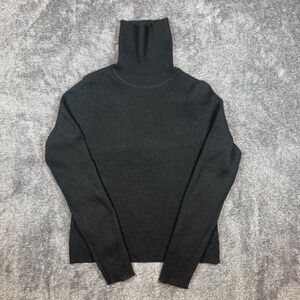 Kenar Black 100% Cashmere Ribbed Turtleneck Sweater Womens Large L Made in HK
